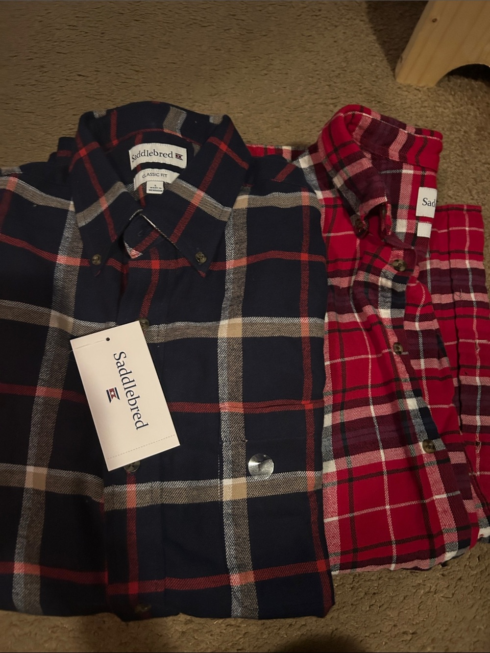 2 Saddlebred Classic Fit Plaid Men's Shirt - Navy and Red